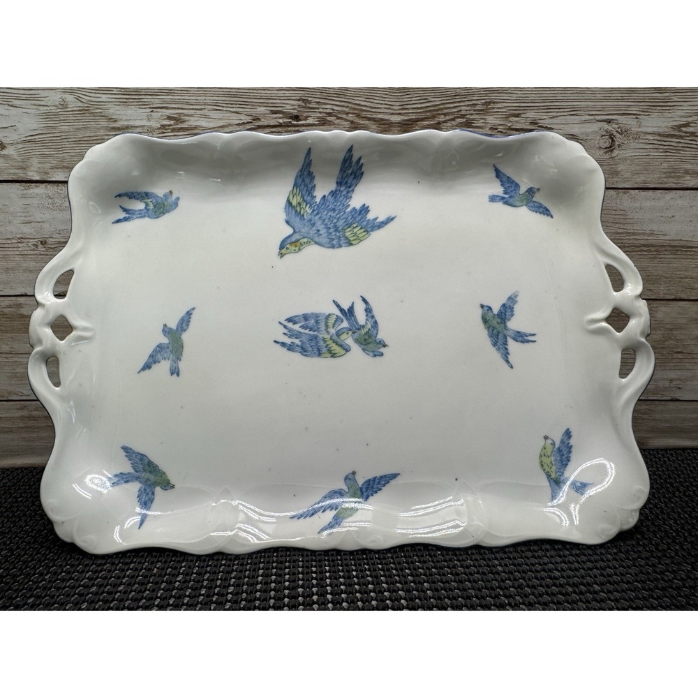 Antique Beyer & Bock porcelain Bluebird Tray Germany Prussia Royal Rudolstadt